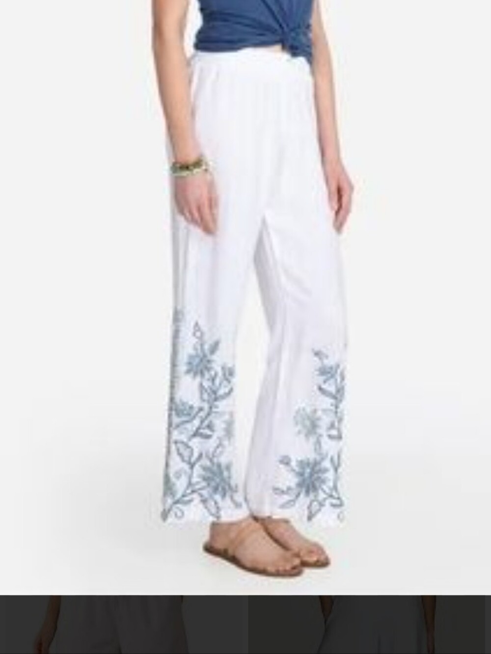 Johnny Was 100%linen Embroidered Side Slit Palazzo Pant Size Small NWOT